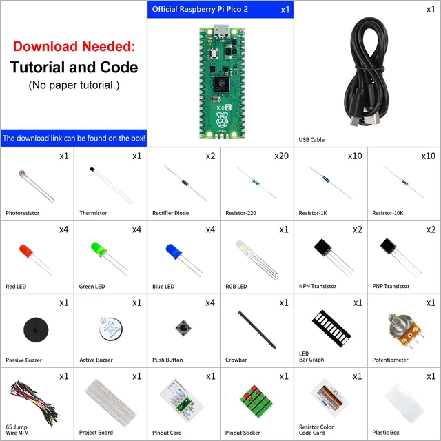 Alt view image 2 of 5 - Freenove Basic Starter Kit for Raspberry Pi Pico 2 (Included), Dual Arm Cortex-M33 and Dual Hazard3 RISC-V Microcontroller, 386-Page Detailed Tutorial, 142 Items, 55 Projects, Python C Code