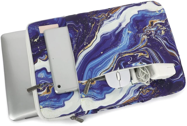 Alt view image 3 of 5 - SANFAN 360 Protective 3 Pockets Laptop Sleeve Case Bag with Handle for MacBook Air 15 inch,MacBook Pro 16 inch and 15.6 inch Screen Laptop (Blue Marble)