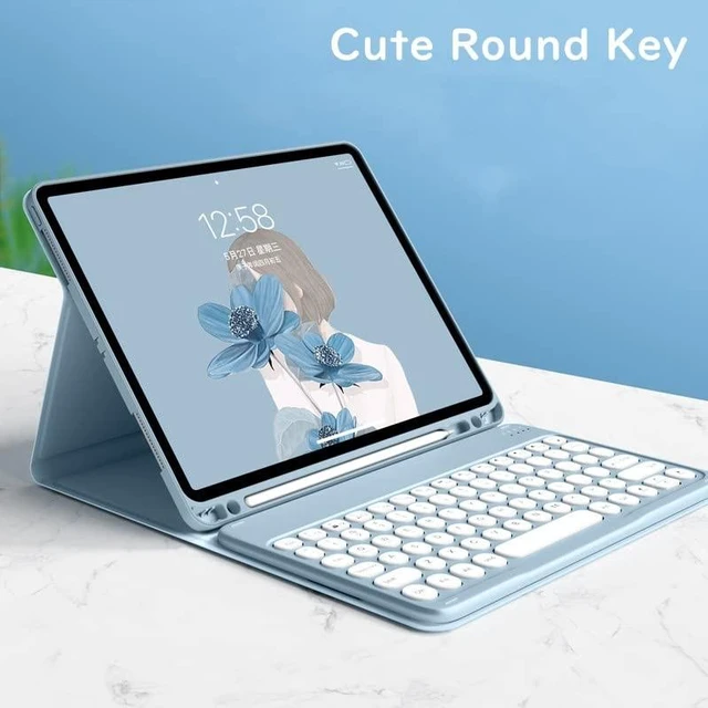 Alt view image 4 of 5 - HENGHUI Keyboard Case for Galaxy Tab S6 Lite 10.4 inch Keyboard Case Cute Round Key Color Keyboard Wireless Detachable BT Keyboard Cover with S Pen Holder (SkyBlue)