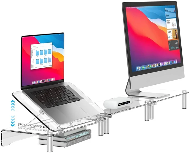 Main image of Clear Acrylic Dual Monitor Stand Riser,Laptop Riser Adjustable to 8 Angles