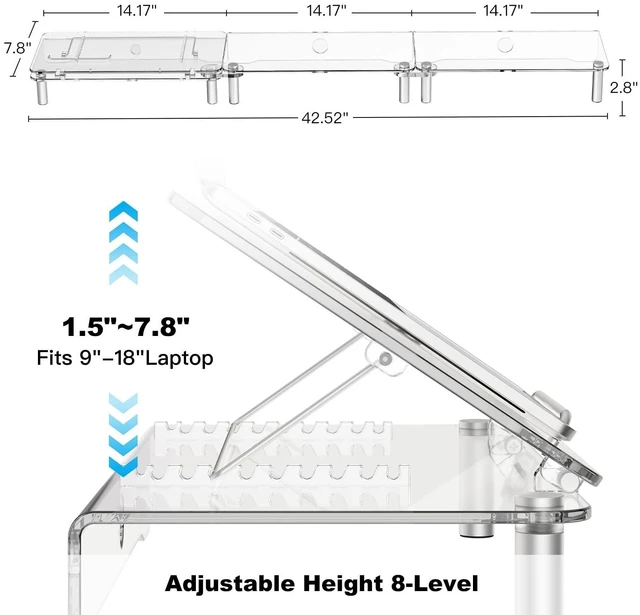 Alt view image 2 of 5 - Clear Acrylic Dual Monitor Stand Riser,Laptop Riser Adjustable to 8 Angles