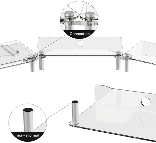 Alt view image 5 of 5 - Clear Acrylic Dual Monitor Stand Riser,Laptop Riser Adjustable to 8 Angles
