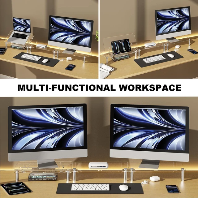Alt view image 3 of 5 - Clear Acrylic Dual Monitor Stand Riser,Laptop Riser Adjustable to 8 Angles