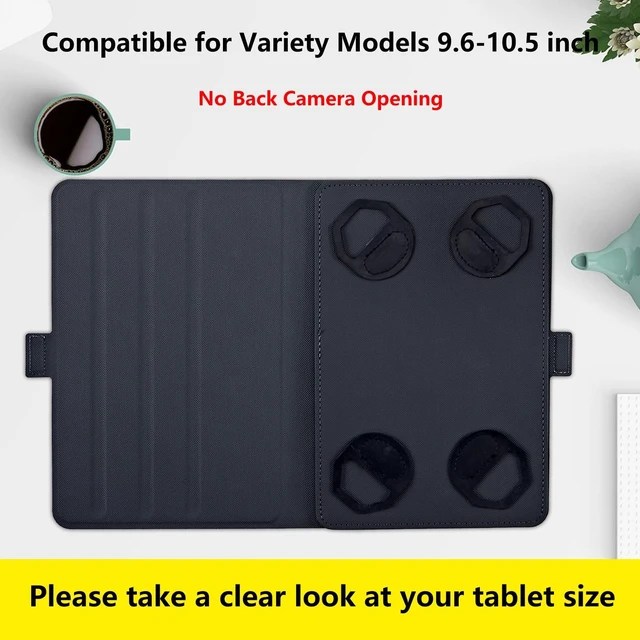 Alt view image 3 of 5 - Rossy Universal 10.0 Tablet Case, Universal Case for 9.6-10.5 Inch Android Tablet, Slim PU Leather Stand Folio Shell Cover with 360 Degree Rotatable Kickstand Multiple Viewing,Black Cat Flower