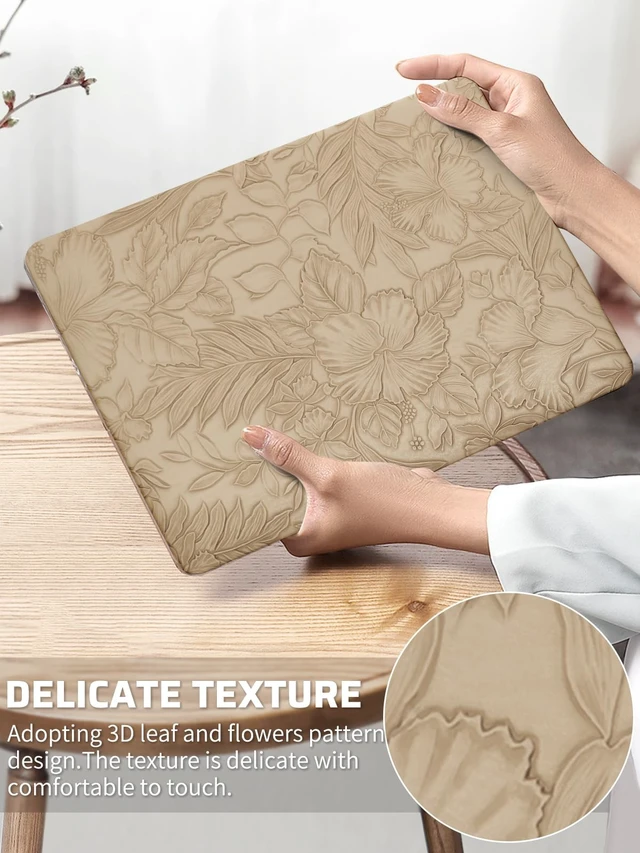Alt view image 2 of 5 - Seorsok Compatible with MacBook Air 13 Inch Case 2022 2021 2020-2018 Release A1932 A2179 M1 A2337,Elegant Leaves Flowers Leather Plastic Hard Shell Case with Keyboard Cover,Apricot Blooming Floral