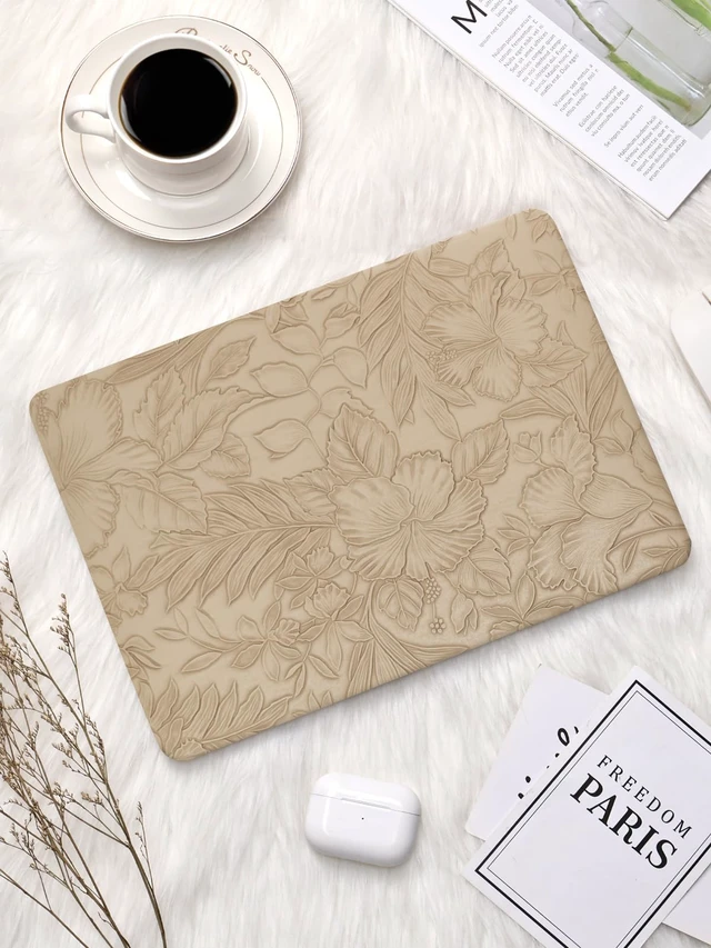Alt view image 4 of 5 - Seorsok Compatible with MacBook Air 13 Inch Case 2022 2021 2020-2018 Release A1932 A2179 M1 A2337,Elegant Leaves Flowers Leather Plastic Hard Shell Case with Keyboard Cover,Apricot Blooming Floral