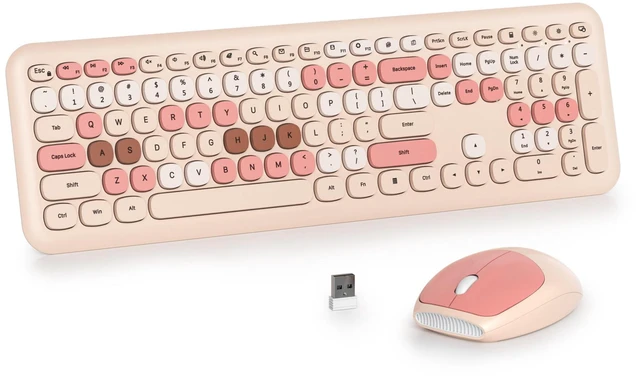 Main image of SbocKeeb Wireless Typewriter Keyboard and Mouse Combo Retro 104 Key Full Size Office Set Milk Tea Keyboard with Silent Round Keycaps, Ideal for Laptop and Desktop PCs, Cute Design Keyboard (Mil