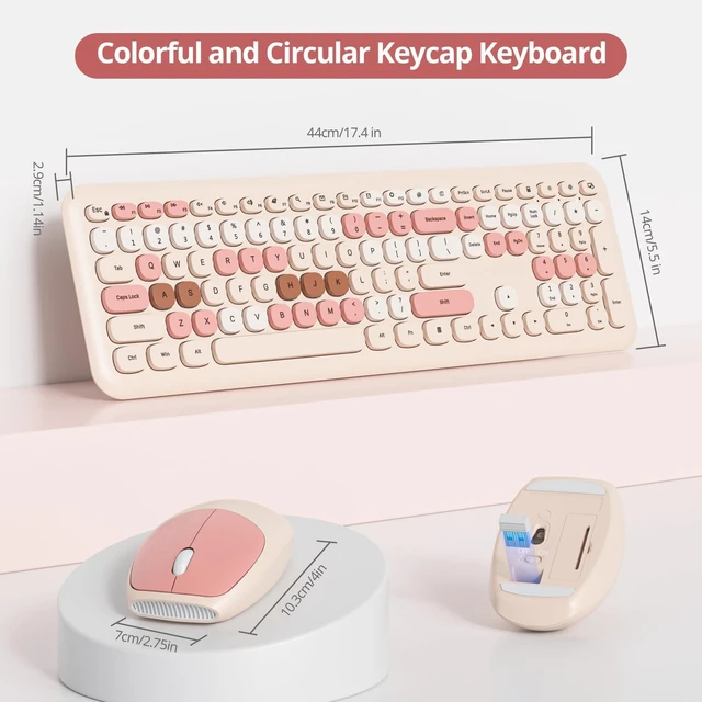 Alt view image 5 of 5 - SbocKeeb Wireless Typewriter Keyboard and Mouse Combo Retro 104 Key Full Size Office Set Milk Tea Keyboard with Silent Round Keycaps, Ideal for Laptop and Desktop PCs, Cute Design Keyboard (Mil
