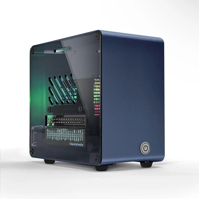 Main image of ElectroCookie Raspberry Pi 5 Case, Aluminum Mini Tower Case with Cooling Fan and Color Changing Ambient Light (Blue)