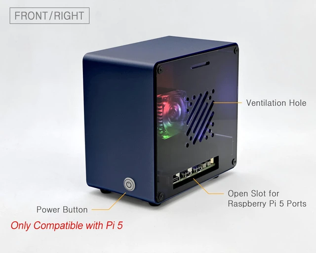 Alt view image 3 of 5 - ElectroCookie Raspberry Pi 5 Case, Aluminum Mini Tower Case with Cooling Fan and Color Changing Ambient Light (Blue)