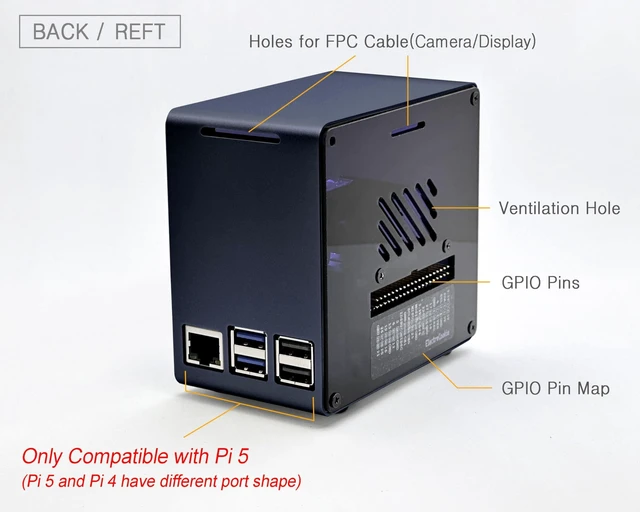 Alt view image 4 of 5 - ElectroCookie Raspberry Pi 5 Case, Aluminum Mini Tower Case with Cooling Fan and Color Changing Ambient Light (Blue)