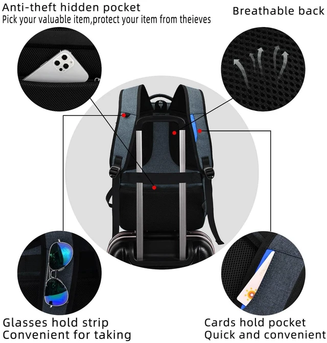 Alt view image 5 of 5 - DUSLANG 17 Inch Travel Laptop Backpack Water Resistant College Backpack for Men Laptop Bag with USB Charging Port,Dark Grey