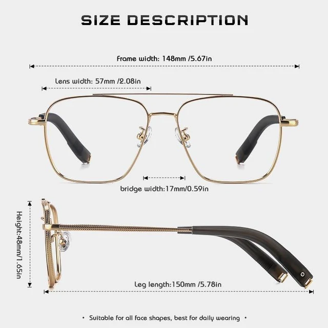 Alt view image 3 of 5 - PRIVOZA Oversized Blue Light Blocking Glasses for Men Double Bridge Retro Metal Eyeglasses/Gaming Glasses UV400 Protection (Glod)