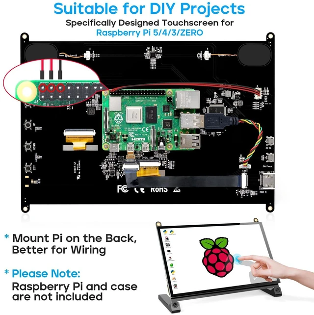 Alt view image 2 of 5 - ROADOM 10.1" Touchscreen Monitor, 1024x600 IPS Raspberry Pi Screen, HDMI
