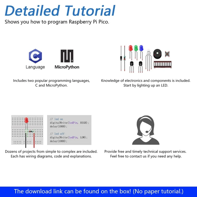 Alt view image 5 of 5 - Freenove Basic Starter Kit for Raspberry Pi Pico 2 (Included), Dual Arm Cortex-M33 and Dual Hazard3 RISC-V Microcontroller, 386-Page Detailed Tutorial, 142 Items, 55 Projects, Python C Code