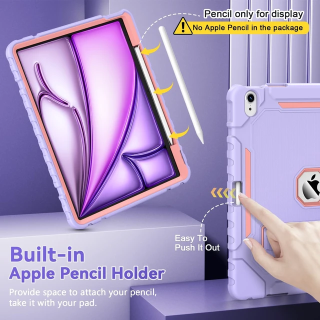 Alt view image 3 of 5 - Grifobes Case for iPad Air 13-inch (M4/M3/M2) 2026/2025/2024, Heavy Duty Shockproof Rugged Protective Cover with Pencil Holder/Built-in Stand for i Pad Air 13" (Purple)