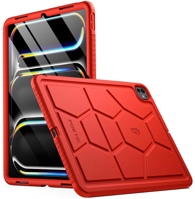 Main image of Poetic TurtleSkin Case for iPad Pro 13 Inch (M5) 2025 / (M4) 2024, Heavy Duty Shockproof Rugged Kids Friendly Drop Protection Silicone Cover Case, Red