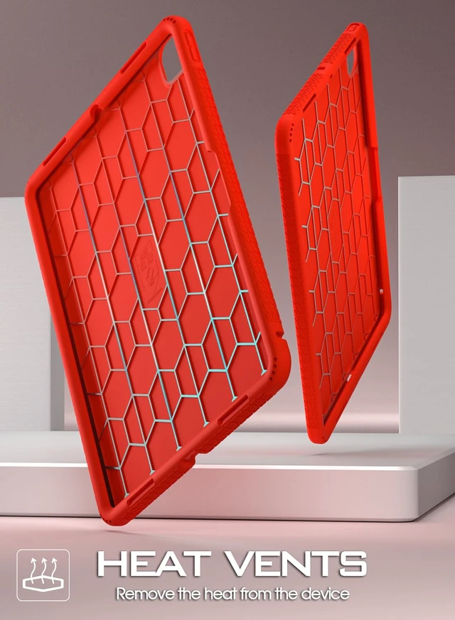 Alt view image 2 of 5 - Poetic TurtleSkin Case for iPad Pro 13 Inch (M5) 2025 / (M4) 2024, Heavy Duty Shockproof Rugged Kids Friendly Drop Protection Silicone Cover Case, Red