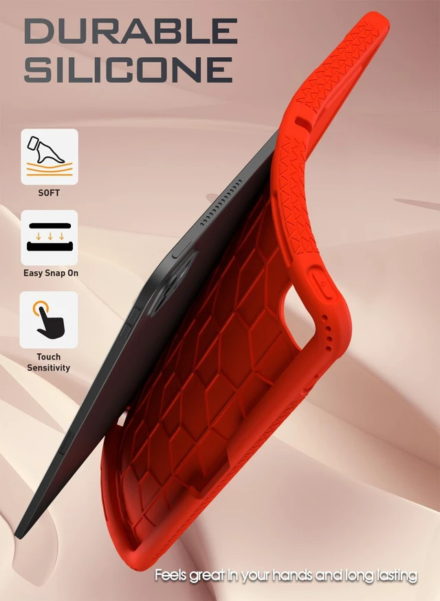 Alt view image 4 of 5 - Poetic TurtleSkin Case for iPad Pro 13 Inch (M5) 2025 / (M4) 2024, Heavy Duty Shockproof Rugged Kids Friendly Drop Protection Silicone Cover Case, Red