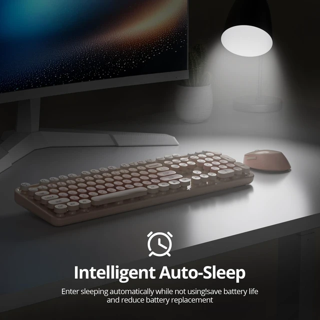 Alt view image 3 of 5 - GTSP Colorful Brown Wireless Keyboard and Mouse Combo, Retro Wireless Typewriter Full-Size Cute Office Keyboard 2.4GHz with Round Keycaps for Desktop Laptop and PC (Cute Brown)