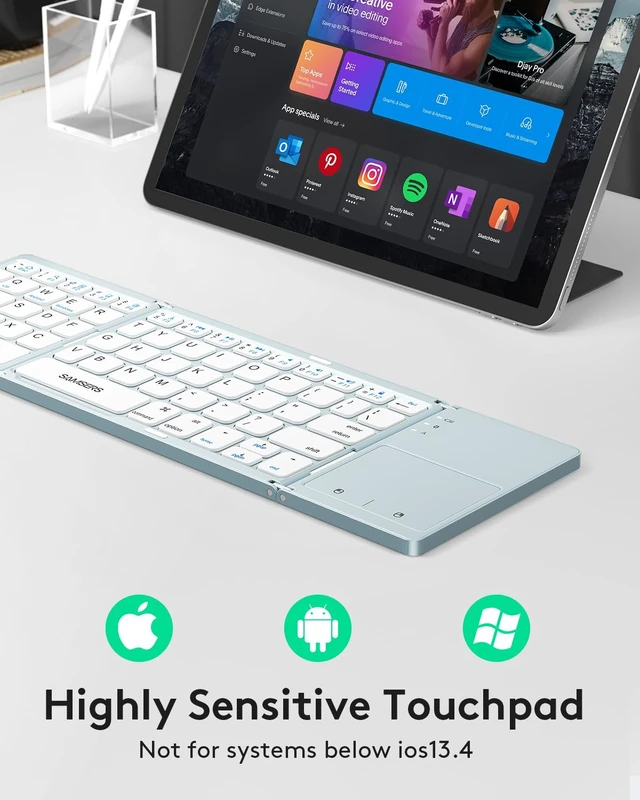 Alt view image 2 of 5 - Samsers Foldable Bluetooth Keyboard with Touchpad, Ultra Slim Compact, Blue
