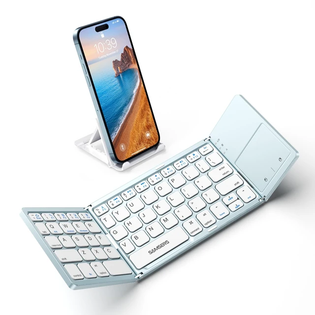 Main image of Samsers Foldable Bluetooth Keyboard with Touchpad, Ultra Slim Compact, Blue