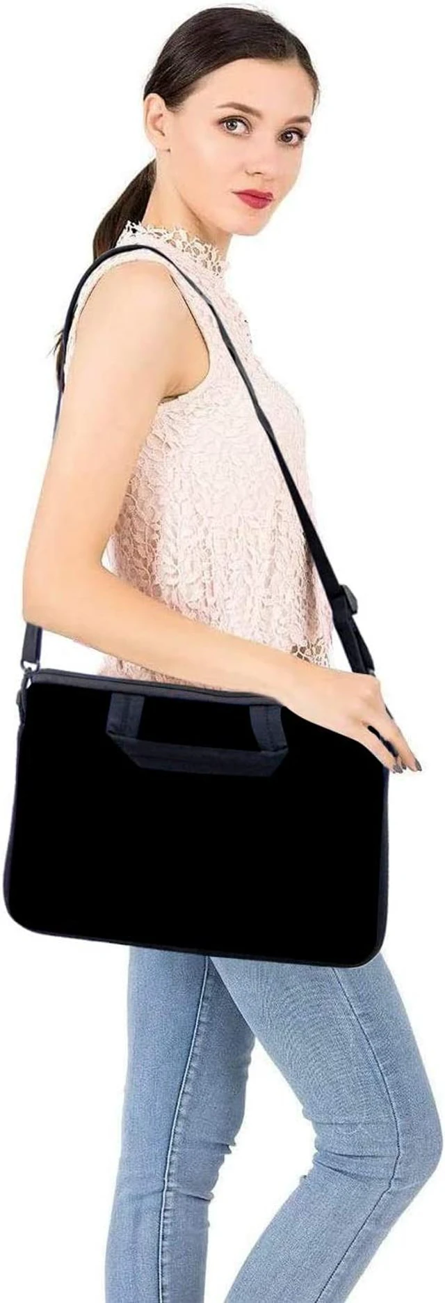 Alt view image 2 of 5 - RICHEN 14 15 15.4 15.6 inch Laptop Shoulder Bag Messenger Bag Notebook Handle Sleeve Neoprene Carrying Case with Accessories Pocket (14-15.6 inch, Pure Black)