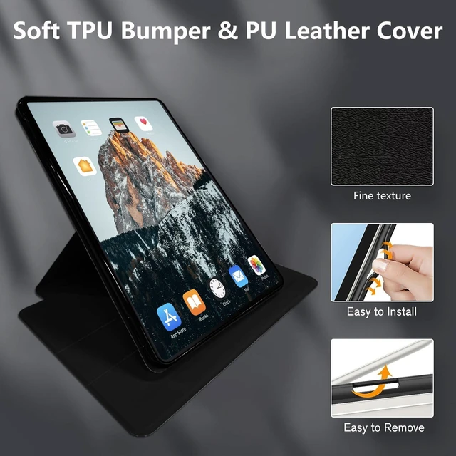 Alt view image 4 of 5 - for Microsoft Surface Pro 7/Pro 6/Pro 5/Pro 4 Case with Soft TPU Buffer, PU Leather Cover, 360 Swivel Stand, Auto Wake/Sleep, Shockproof Cool for Surface Pro Case, Roses in The Rain