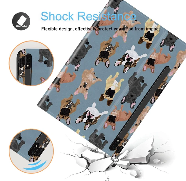 Alt view image 5 of 5 - Case for Samsung Galaxy Tab S8 Plus 2022/S7 FE 2021/S7 Plus 2020 12.4 inch, Ultra-Thin Multi-Angle Bracket Full Body Case with Wake/Sleep Function - French Bulldogs