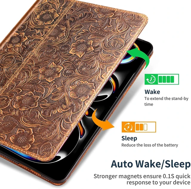Alt view image 3 of 5 - Gexmil Leather Case for iPad Pro 11 Inch M5/M4 2025/2024,Brown Floral