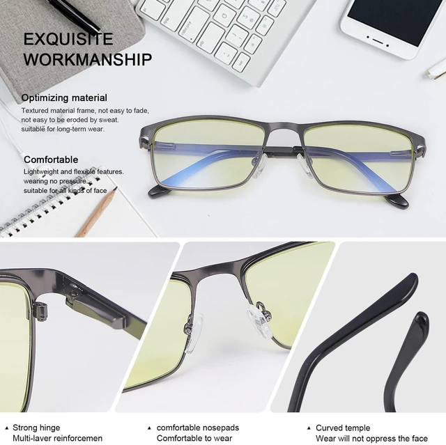 Alt view image 4 of 5 - PEEPAI Blue Light Blocking Glasses UV400 Anti Eyestrain Computer Gaming Blue Light Screen Blocker Metal Eyewear for Men Women