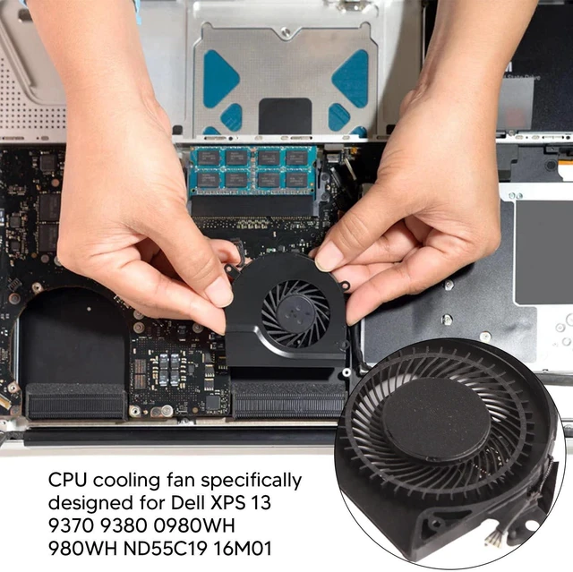Alt view image 2 of 5 - CPU & GPU Cooling Fan Assembly, Small Portable Laptop CPU Cooling Fan 4 Pin Power Connector for de 11 XPS 13 9370 9380 0980WH 980WH ND55C19 16M01
