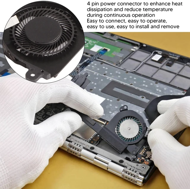 Alt view image 5 of 5 - CPU & GPU Cooling Fan Assembly, Small Portable Laptop CPU Cooling Fan 4 Pin Power Connector for de 11 XPS 13 9370 9380 0980WH 980WH ND55C19 16M01