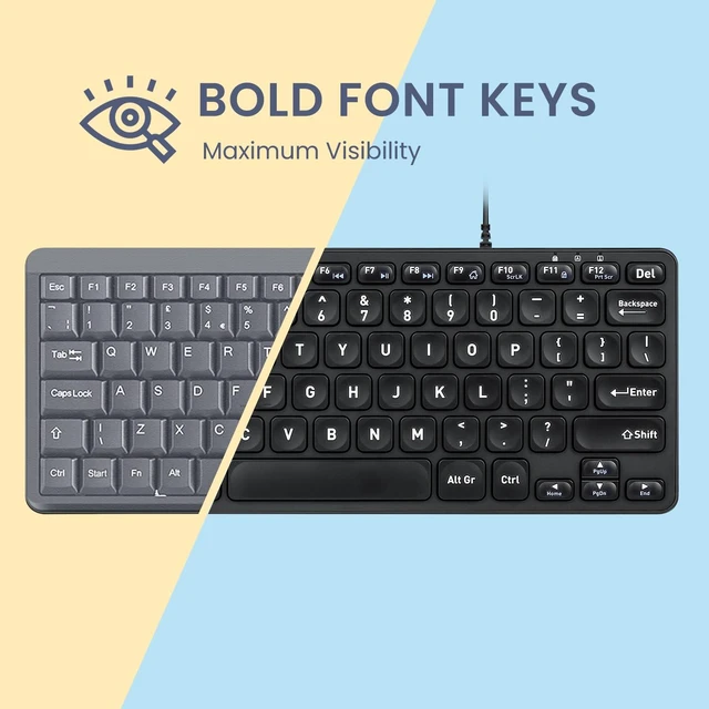 Alt view image 2 of 5 - Perixx PERIBOARD-432 Wired Mini USB Keyboard - X Type Scissor Keys - Big Print Keys - US English, Black