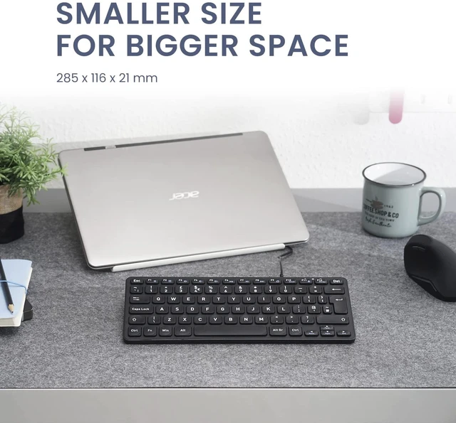 Alt view image 3 of 5 - Perixx PERIBOARD-432 Wired Mini USB Keyboard - X Type Scissor Keys - Big Print Keys - US English, Black