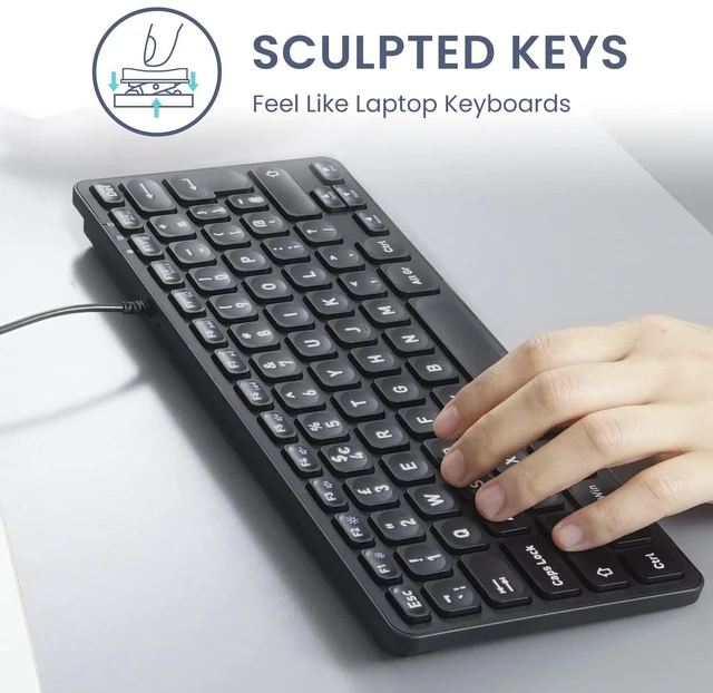 Alt view image 4 of 5 - Perixx PERIBOARD-432 Wired Mini USB Keyboard - X Type Scissor Keys - Big Print Keys - US English, Black