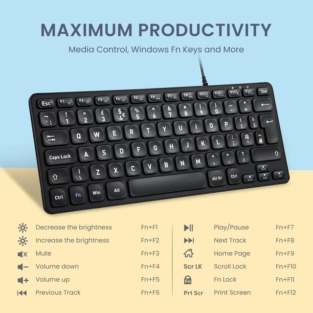 Alt view image 5 of 5 - Perixx PERIBOARD-432 Wired Mini USB Keyboard - X Type Scissor Keys - Big Print Keys - US English, Black