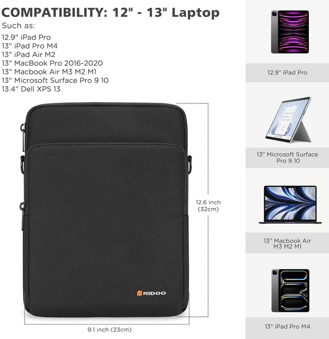 Alt view image 4 of 5 - NIDOO 13 inch Laptop Sleeve Case Protective for 12.9" 13" iPad Pro Air /13" MacBook Pro Air M3 M2 / Microsoft Surface Pro 10 9 8/13.3" Galaxy Pro 360/13.4" Dell XPS 13/ HP EliteBook Comput
