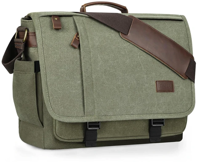 Main image of ESTARER Men's Messenger Bag 17.3 Inch, Water-resistant Canvas Laptop Bag, Computer Shoulder Bag for College Travel Work, Army Green