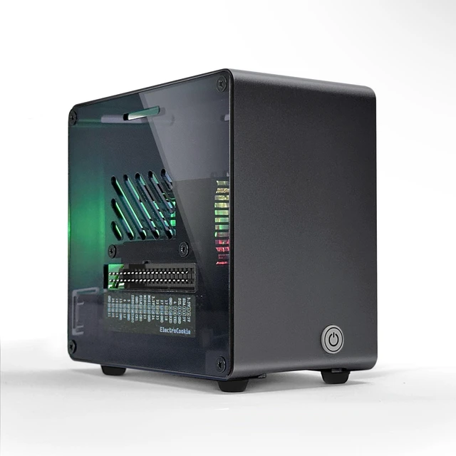 Main image of ElectroCookie Raspberry Pi 5 Case, Aluminum Mini Tower Case with Cooling Fan and Color Changing Ambient Light (Black)