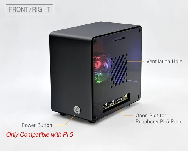 Alt view image 3 of 5 - ElectroCookie Raspberry Pi 5 Case, Aluminum Mini Tower Case with Cooling Fan and Color Changing Ambient Light (Black)