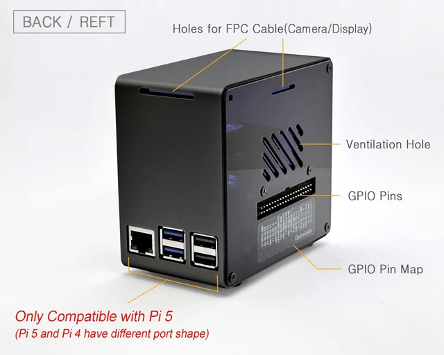 Alt view image 4 of 5 - ElectroCookie Raspberry Pi 5 Case, Aluminum Mini Tower Case with Cooling Fan and Color Changing Ambient Light (Black)