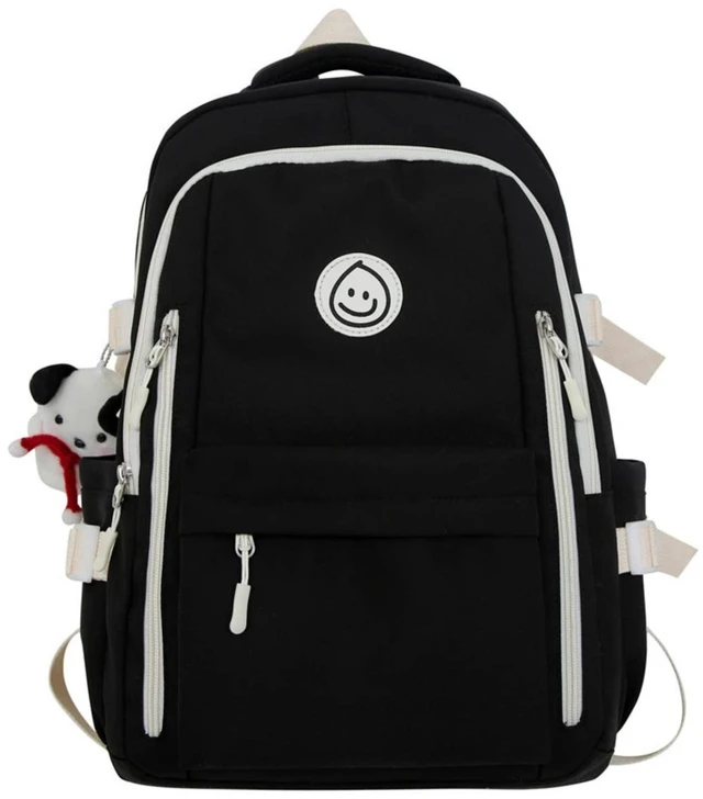 Main image of Preppy Backpack with Cute Pendant Women Smile Face Laptop Backpack Kawaii Lightweight Aesthetic College Backpack (Black,One Size)