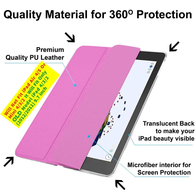 Alt view image 4 of 5 - DuraSafe Cases for iPad 9.7 inch Old Model 4 3 2 Gen Case A1458 MD513LL/A A1416 MC705LL/A MD328LL/A MD333LL/A MD336LL/A A1395 MC769LL/A MC954LL/A MC960LL/A MC979LL/A A1459 MD511LL/A - Light Magenta