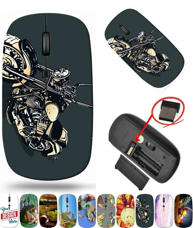 Main image of maizi Computer Mouse Wireless for PC MacBook Notebook Computer, Computer Mice Wireless Image ID: 19334236 Vintage Motorcycle is Lightweight 2.4G with USB Receiver Printed in USA
