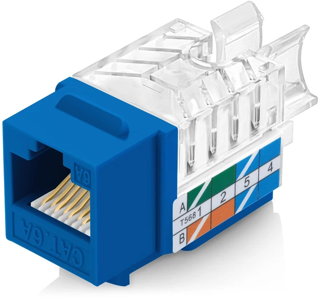 Main image of Everest 45 Degree RJ45 Cat6A Keystone Jacks Slim Profile 20-Pack Blue