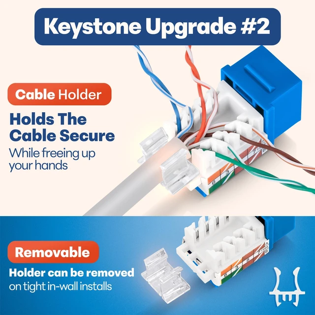 Alt view image 4 of 5 - Everest 45 Degree RJ45 Cat6A Keystone Jacks Slim Profile 20-Pack Blue