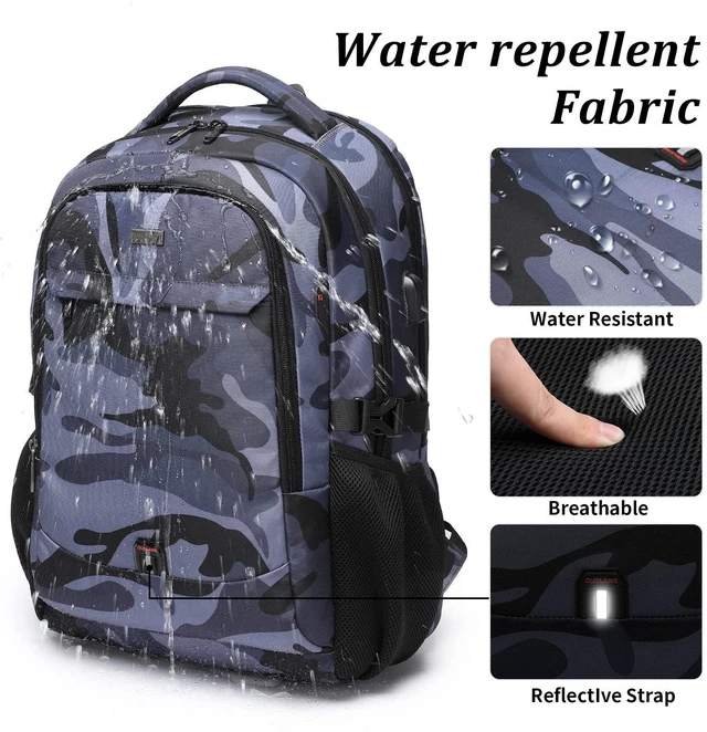Alt view image 5 of 5 - DUSLANG 17 Inch Travel Laptop Backpack Water Resistant Hiking Backpack for Men Laptop Bag with USB Charging Port,Camouflage green