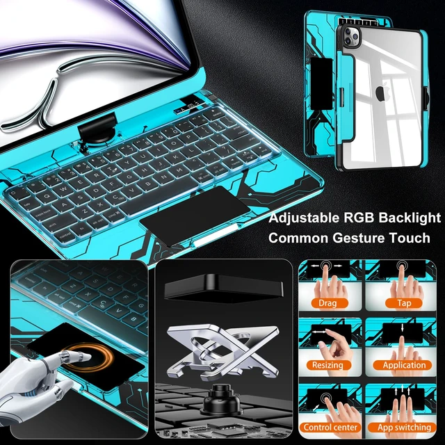 Alt view image 3 of 5 - CNAIDUNR Clear Ipad Keyboard Case for iPad Air 13" & iPad Pro 12.9",Blue
