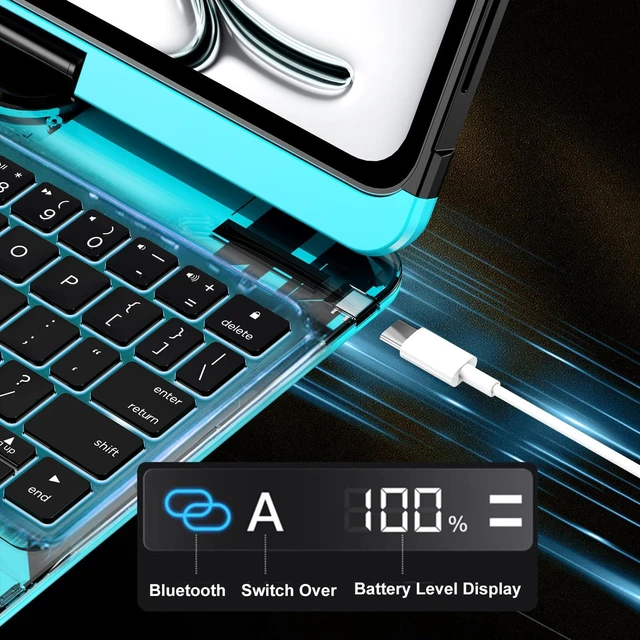 Alt view image 4 of 5 - CNAIDUNR Clear Ipad Keyboard Case for iPad Air 13" & iPad Pro 12.9",Blue